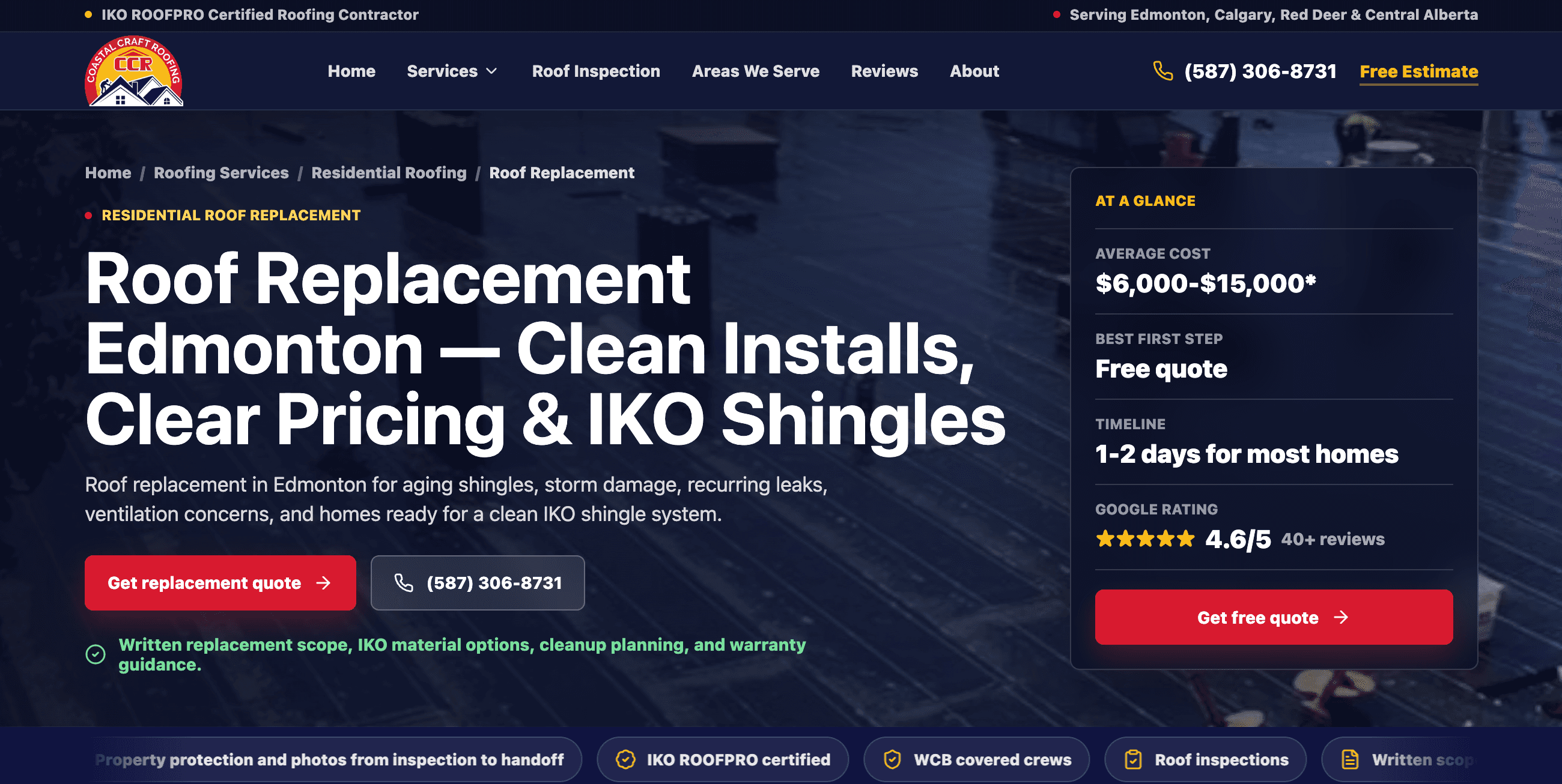 Coastal Craft Roofing website