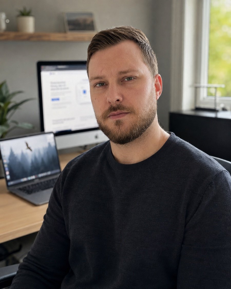 Chris McCormack, owner and SEO lead at YEG Web Solutions, at his desk in Edmonton