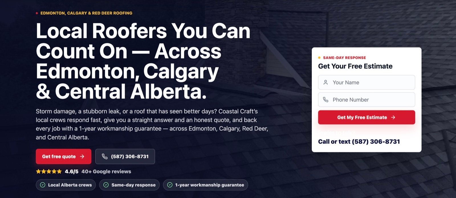 Coastal Craft Roofing website project preview