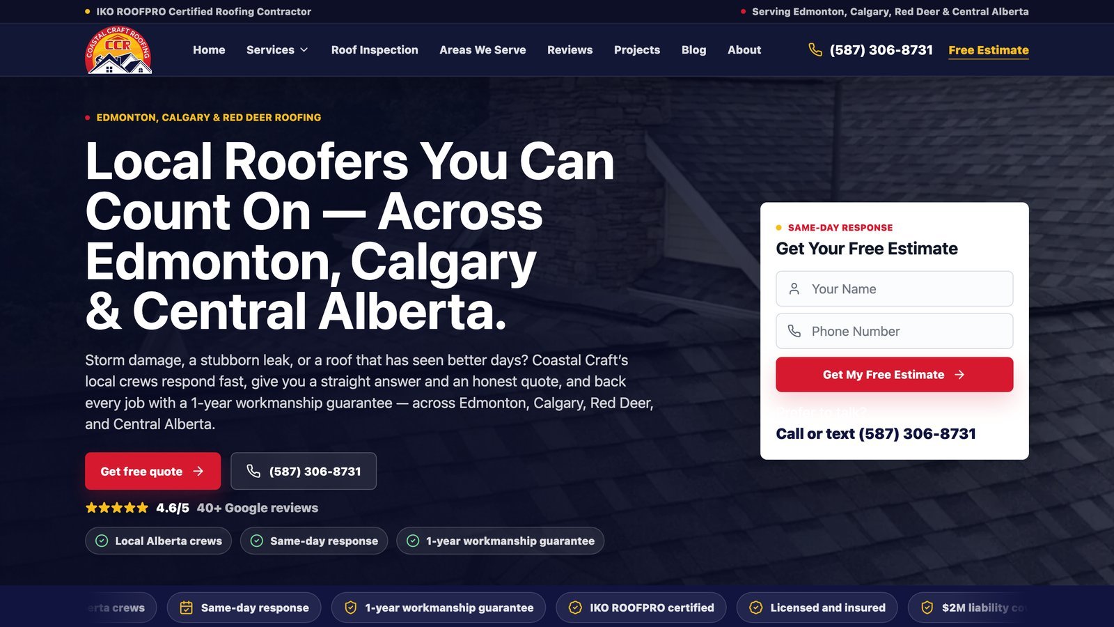Coastal Craft Roofing website